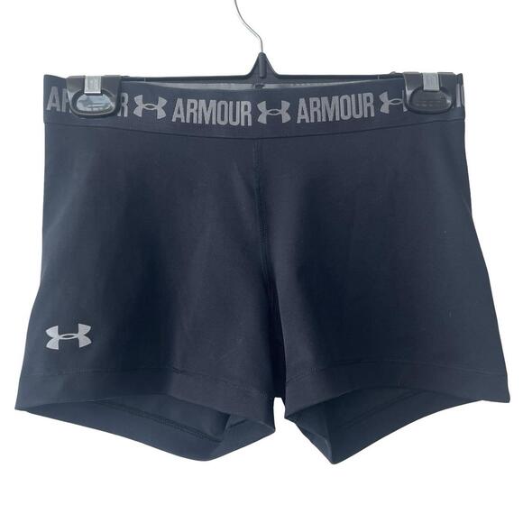 Under Armour Women’s Black HeatGear Compression Shorts Small Logo Waistband - Picture 1 of 4